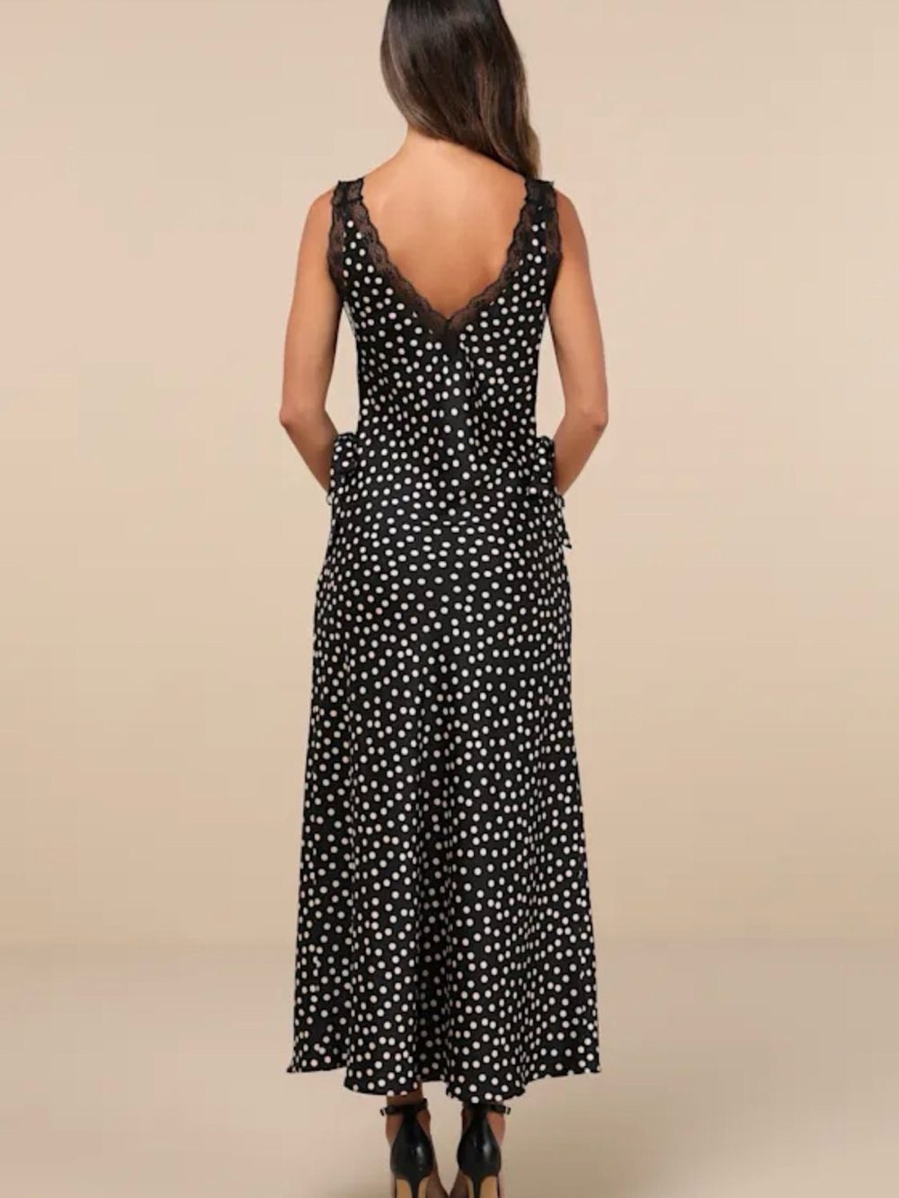 Lulus Polka Dot Lace-Trim Black Maxi Dress - Picture 4 of 5